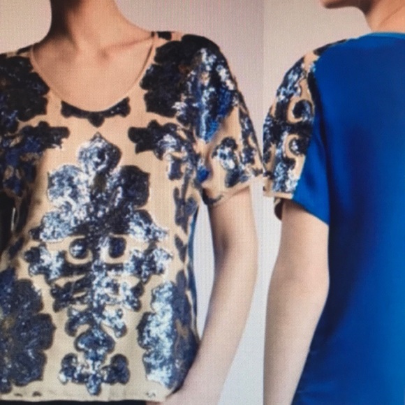 Tracy Reese Neiman Marcus Blue Sequin Blouse - Picture 2 of 4